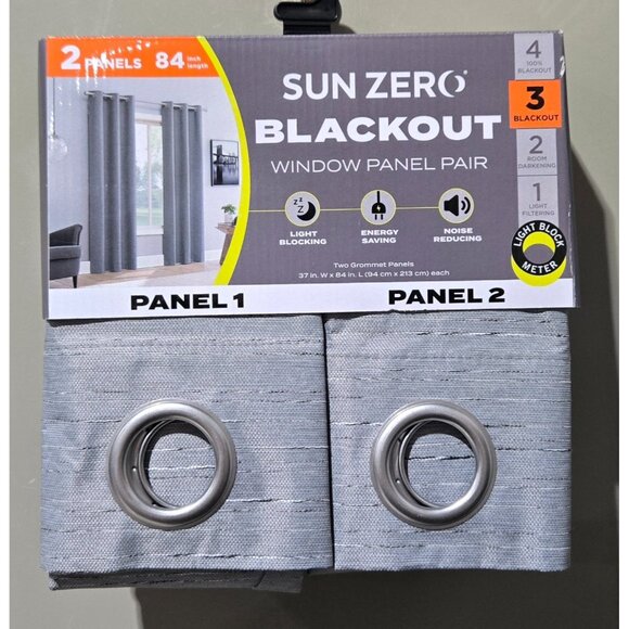 Sun Zero Wylder Textured Thermal Blackout 2 Gray Curtain Panel Set 37" x 84" - Picture 2 of 8